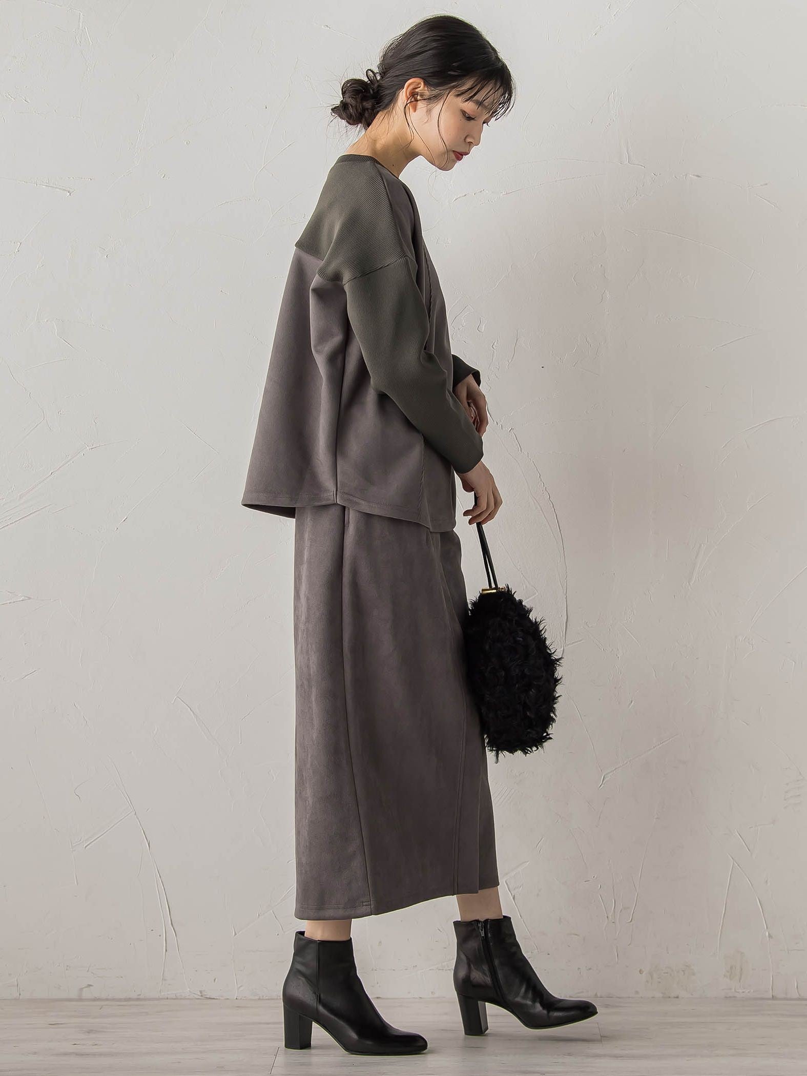 スエードフロント切替えナロースカート≪手洗い可能≫