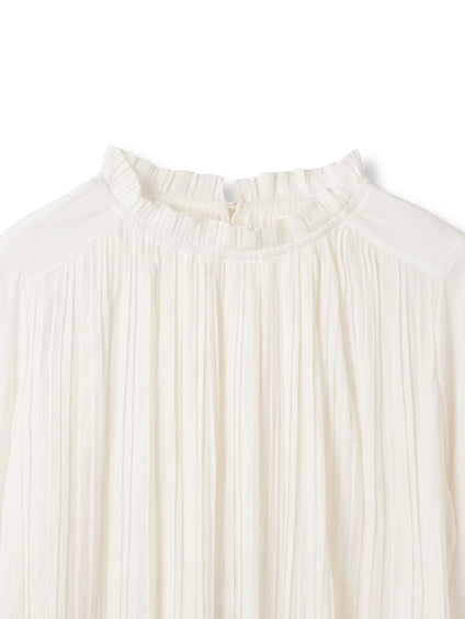 ドレープサテンフリルネックブラウス