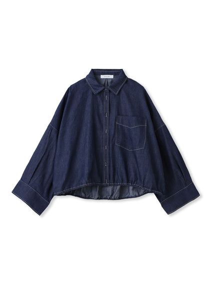 【WEB限定】ドロストクロップドデニムシャツ≪洗濯機で洗える≫