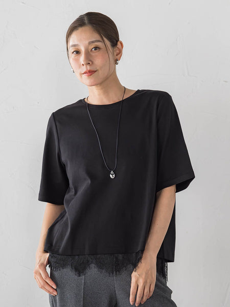 【大きいサイズ】裾レース切り替えTシャツ