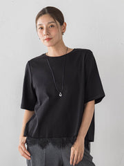 【大きいサイズ】裾レース切り替えTシャツ