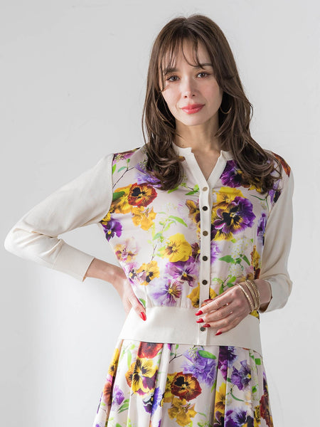 【KEITA KAWASAKI × Viaggio Bluコラボ】パンジープリントカーディガン