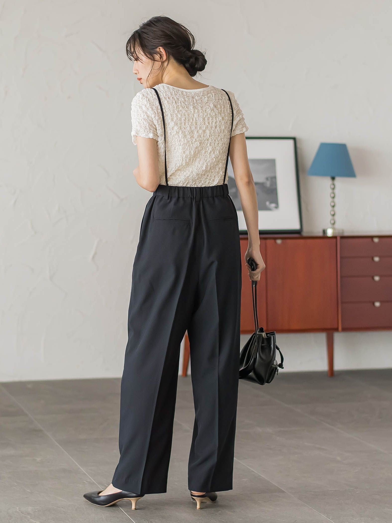 サスペンダー付き2タックパンツ