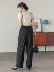 サスペンダー付き2タックパンツ