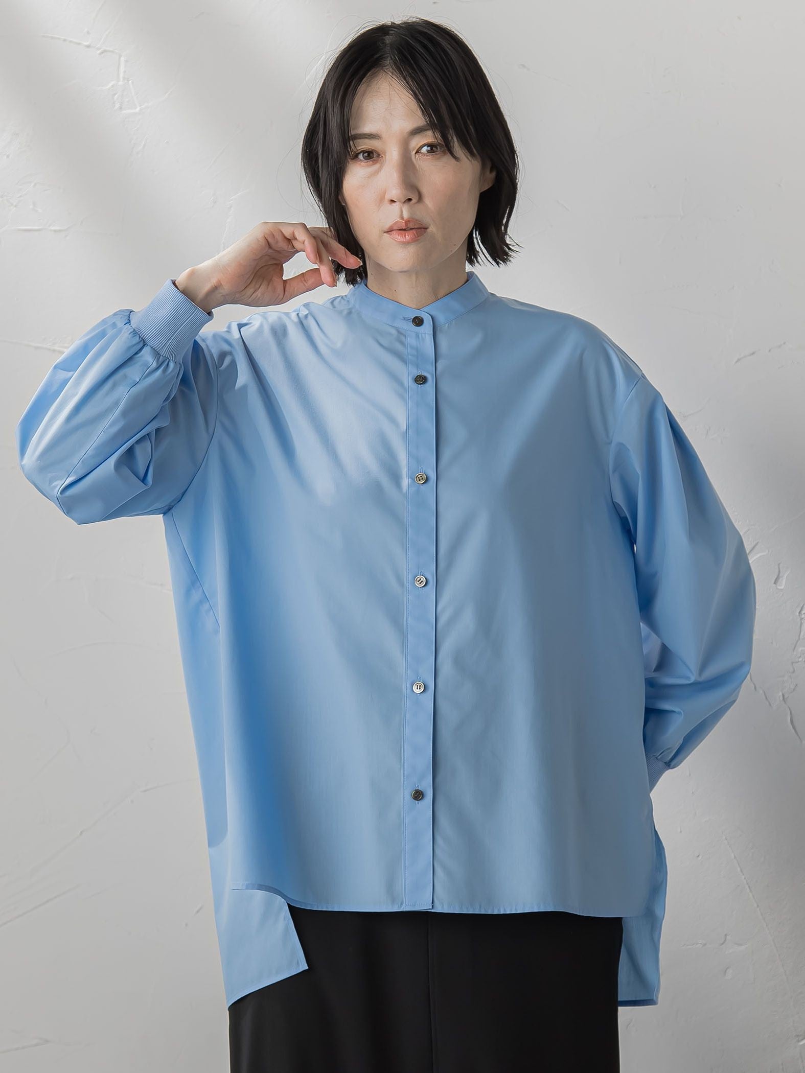 【大きいサイズ】【biyori/極】”こなれ袖がポイント”バンドカラーシャツ