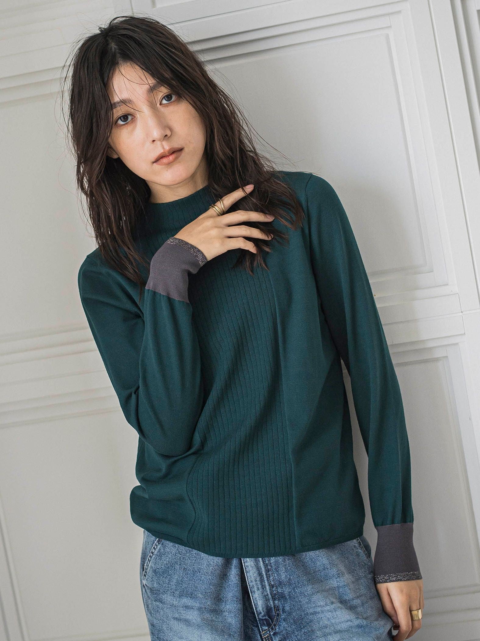 ボトルネック配色ニットプルオーバー≪手洗い可能≫