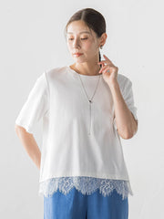 【大きいサイズ】裾レース切り替えTシャツ