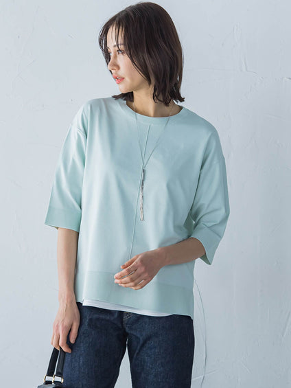 【カタログ掲載】5分袖Tシャツライクニット≪手洗い可能≫