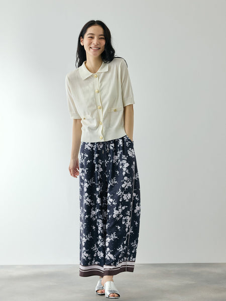 パウダーサテンパネルプリントワイドパンツ