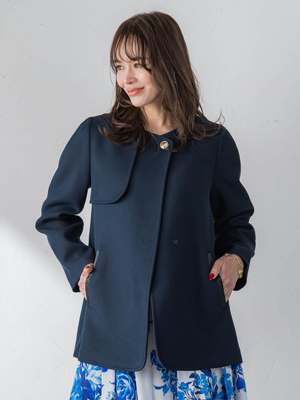 ノーカラーハーフコート