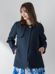 ノーカラーハーフコート