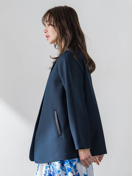 ノーカラーハーフコート