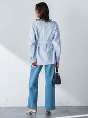 ボートネックコットンポプリンストライプブラウス