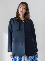 ノーカラーハーフコート