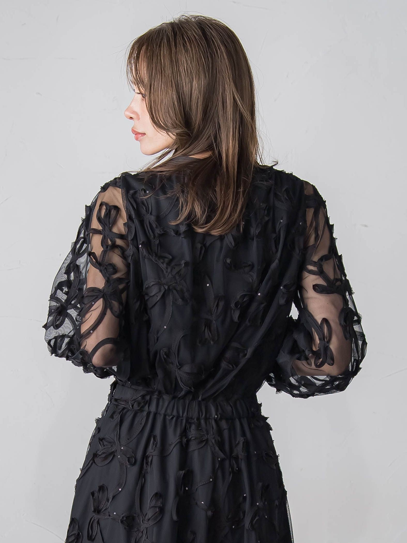 スパンコールテープチュールブラウス