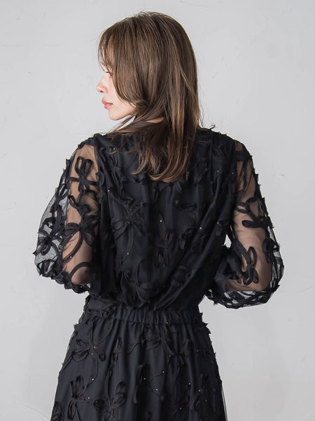 スパンコールテープチュールブラウス