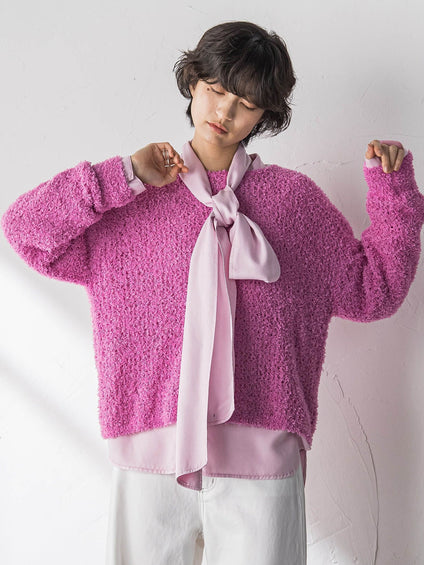 ファンシーヤーンボートネックニットプルオーバー≪手洗い可能≫