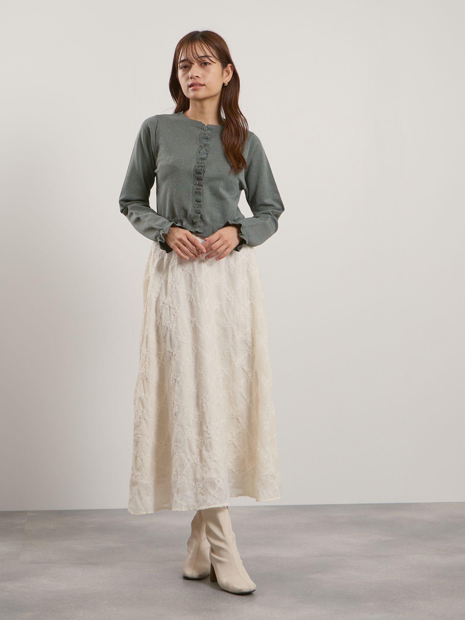 スポンディッシュニットフリルカーディガン≪手洗い可能≫