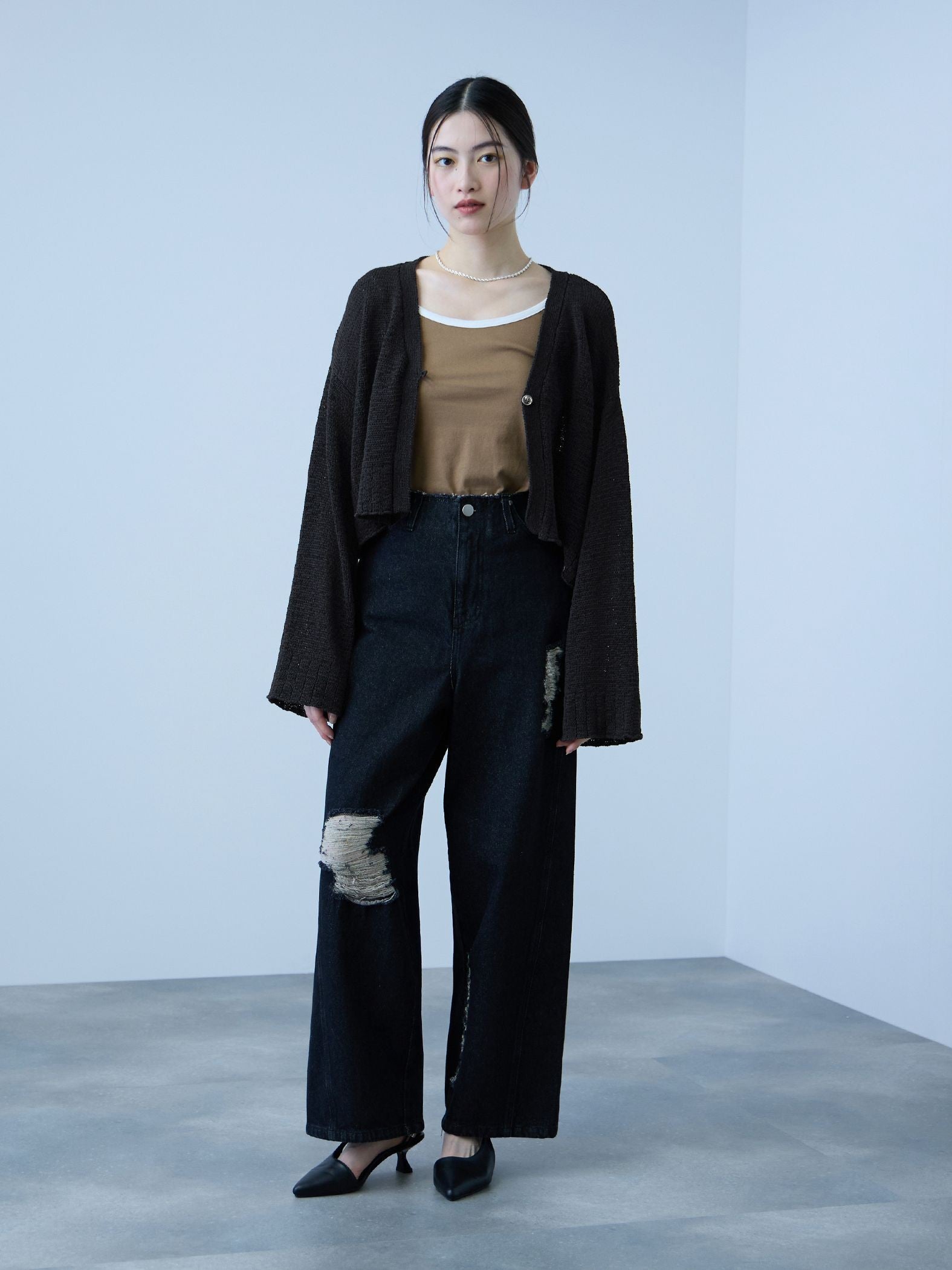 テープヤーンショート丈カーディガン