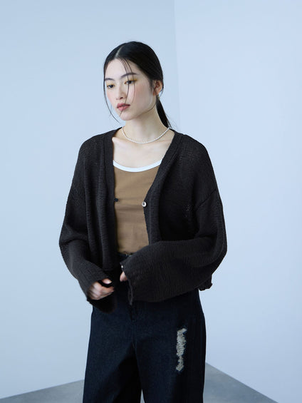 テープヤーンショート丈カーディガン