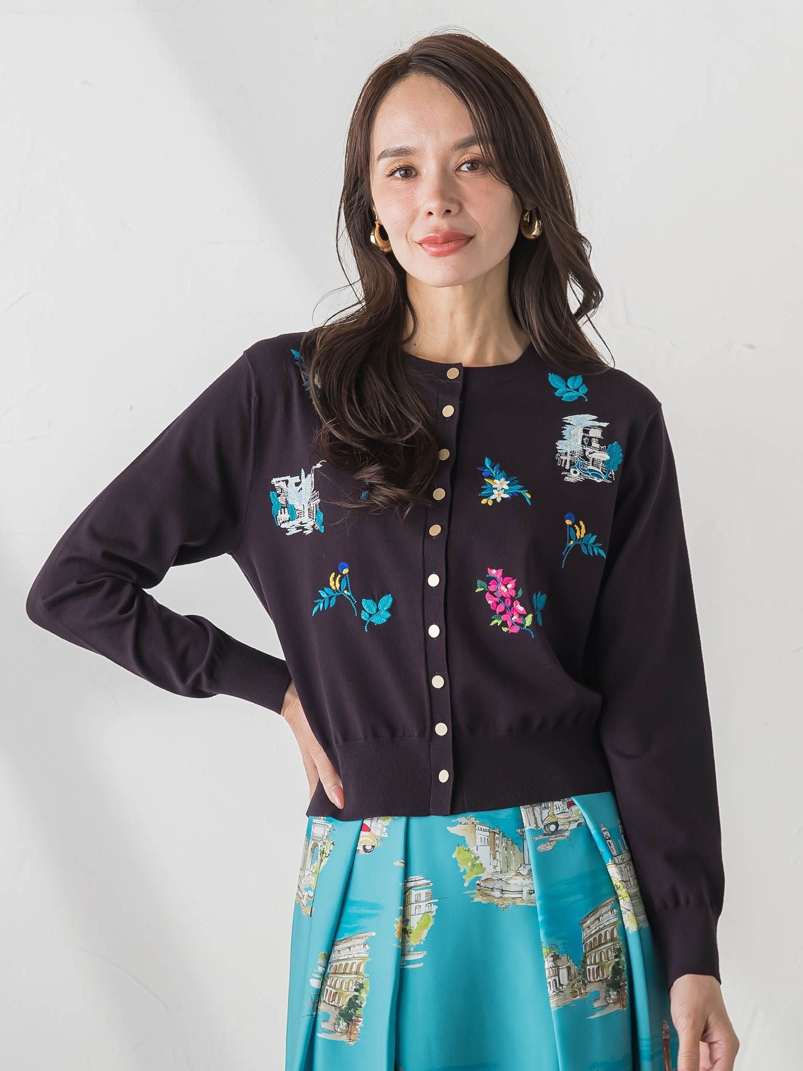 イタリアンセネリー刺繍カーディガン