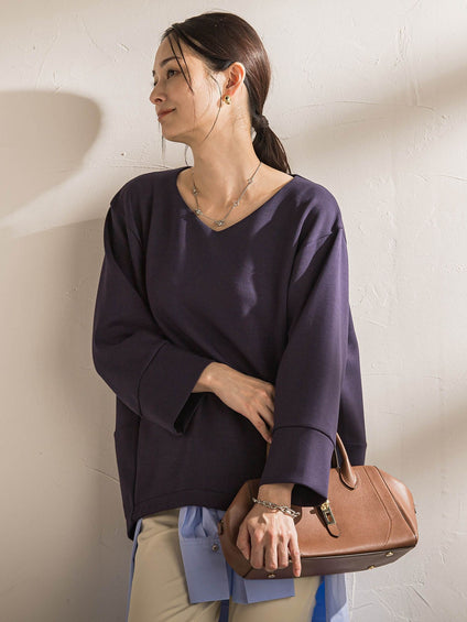 【WEB限定】《暖色美》裏起毛Vネックトップス≪手洗い≫