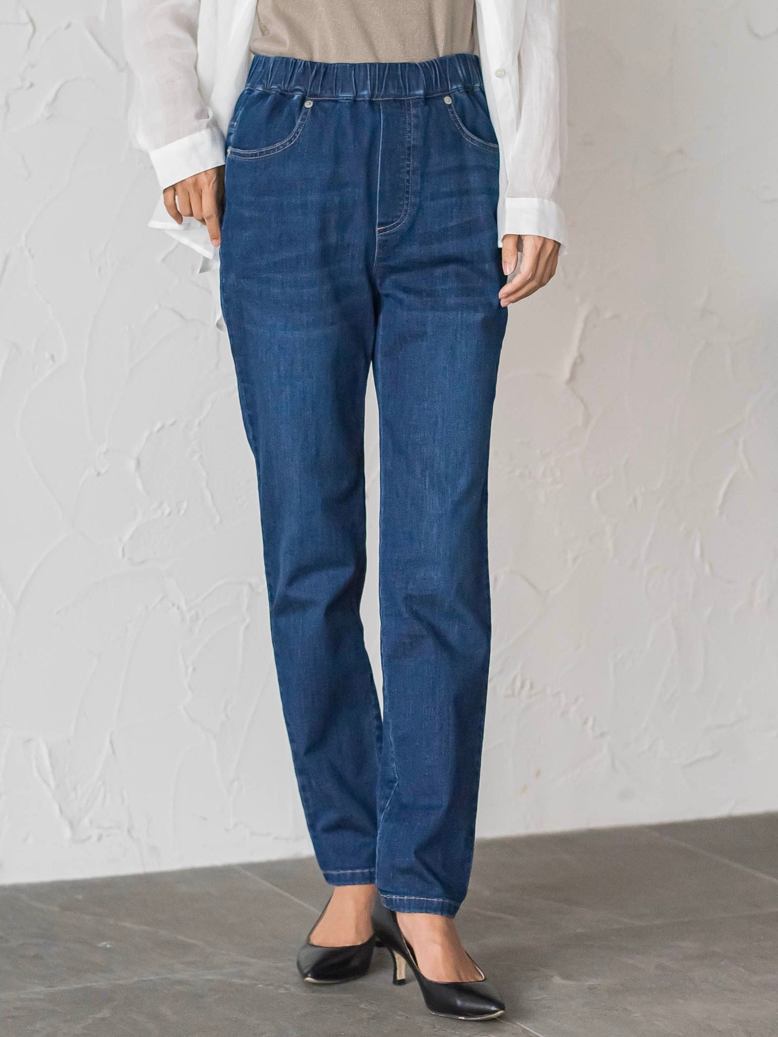 【WEB限定】ぐーんと伸びるデニムレギパン≪洗濯機で洗える≫