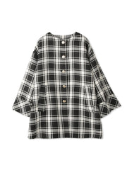 ツィーディチェックノーカラーコート≪手洗い可能≫