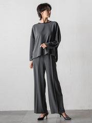 【大きいサイズ】ハイストレッチカルゼワイドパンツ