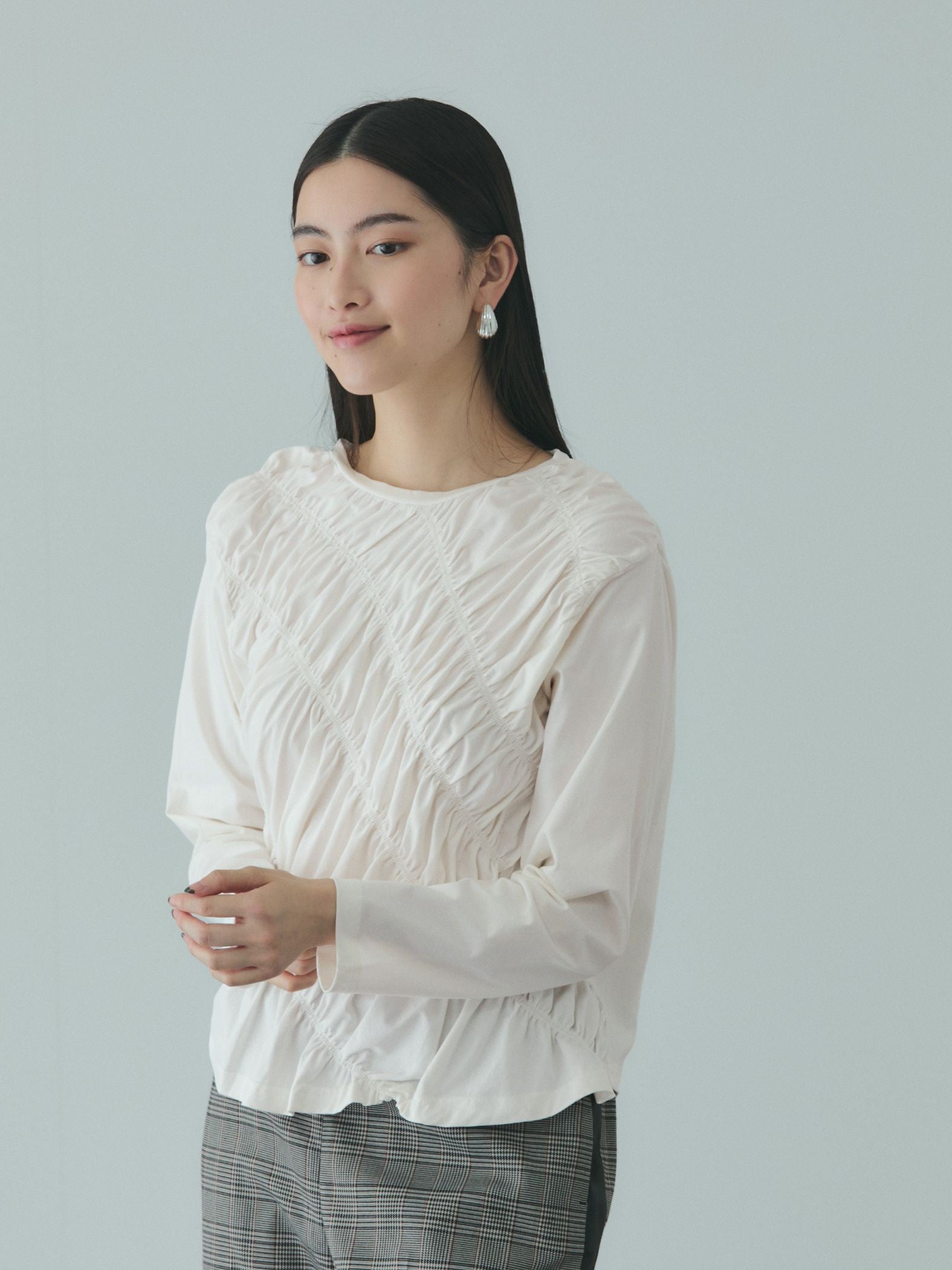 ギャザーラインフロントカットソー≪洗濯機で洗える≫