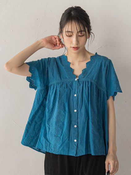 刺繍ハシゴレースブラウス