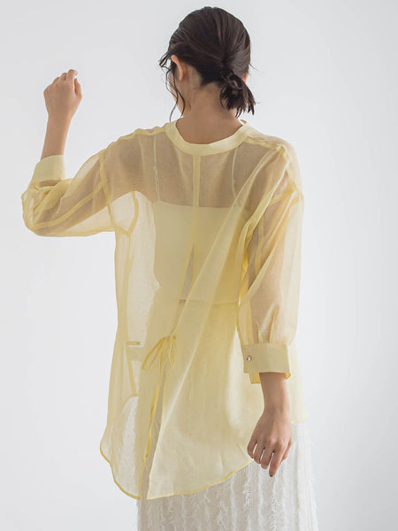 【WEB限定】シアーリネンライクBACKリボンシャツ≪手洗い可能≫