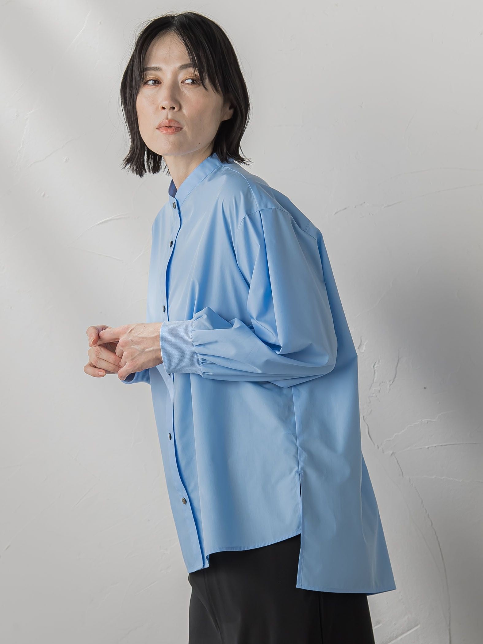 【大きいサイズ】【biyori/極】”こなれ袖がポイント”バンドカラーシャツ