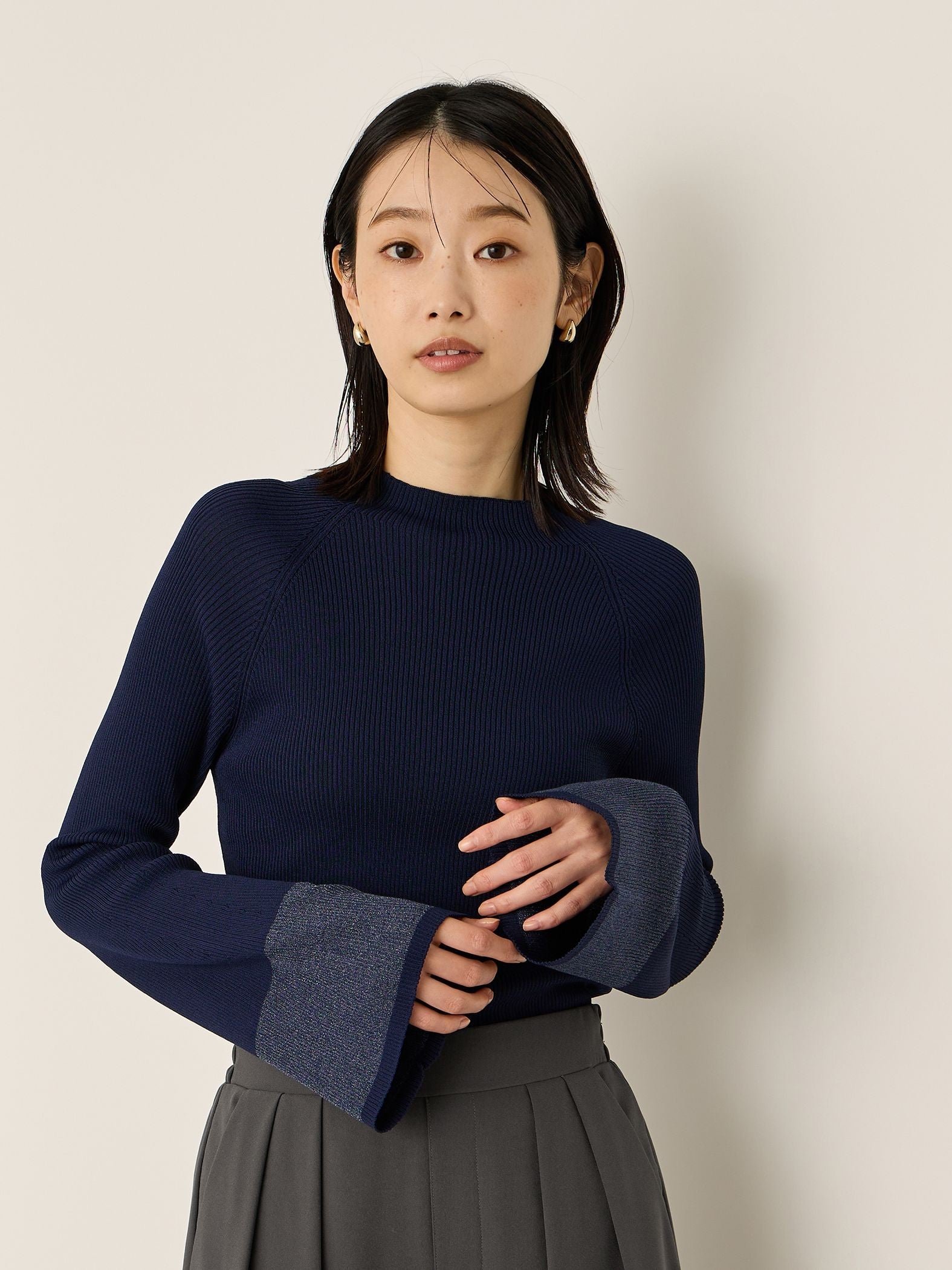 シアースリーブリブニットプルオーバー≪手洗い可能≫