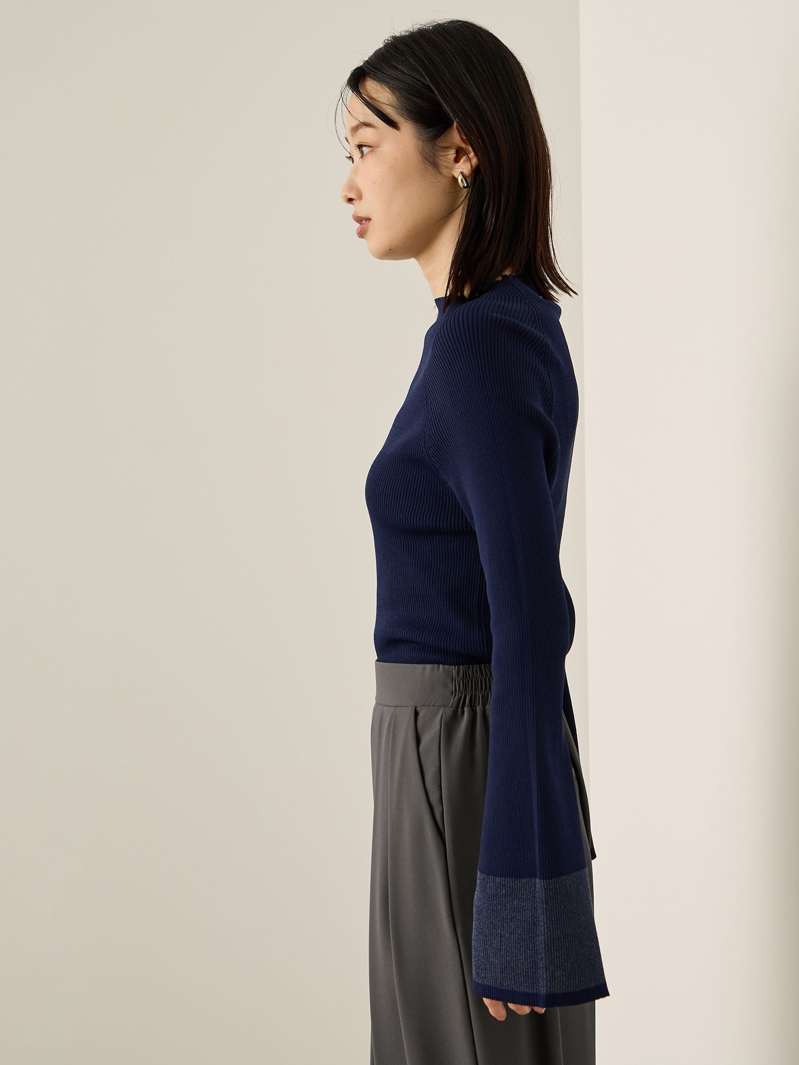 シアースリーブリブニットプルオーバー≪手洗い可能≫