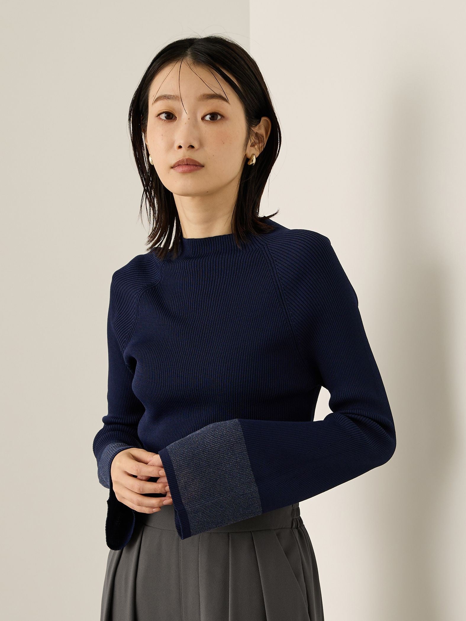 シアースリーブリブニットプルオーバー≪手洗い可能≫