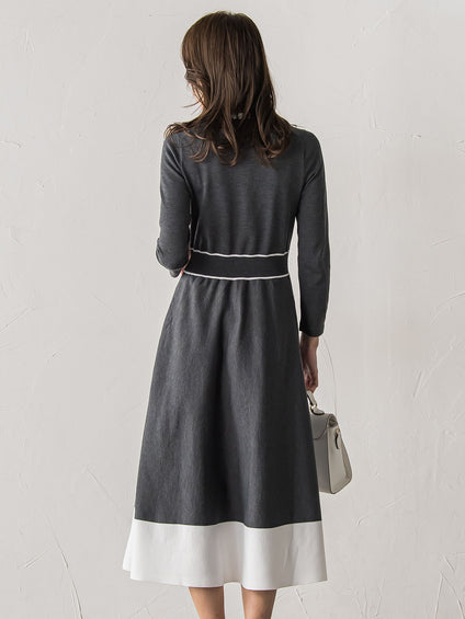 バイカラーニットワンピース