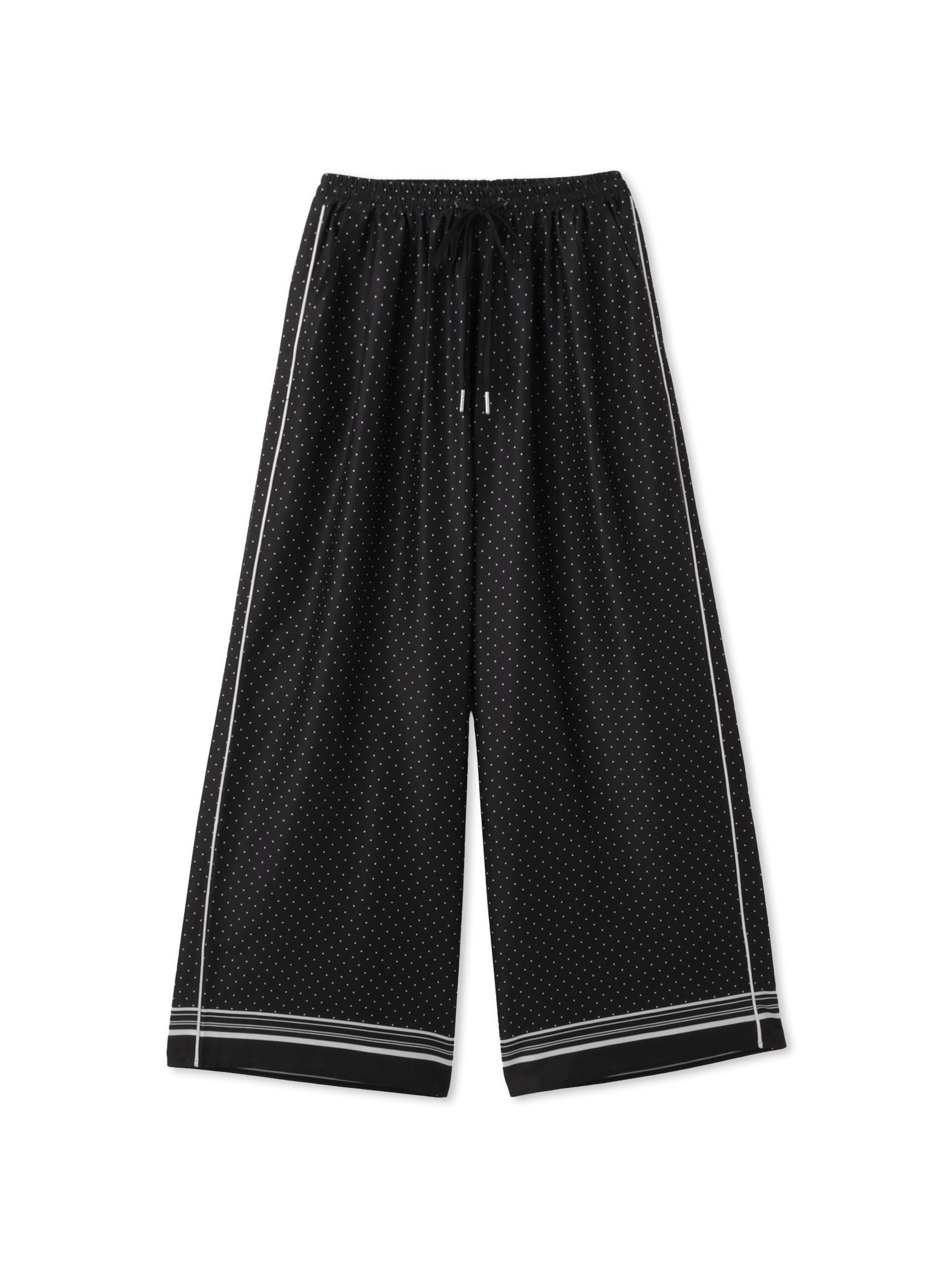 パウダーサテンパネルプリントワイドパンツ