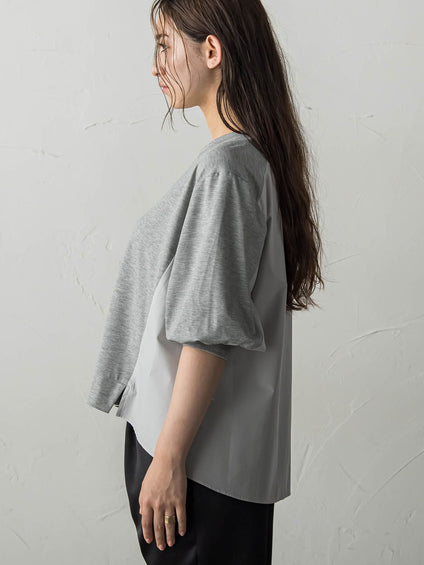 異素材コンビネーションプルオーバー≪洗濯機で洗える≫