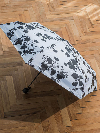 【晴雨兼用】モノトーンフラワー折りたたみ傘ホワイト