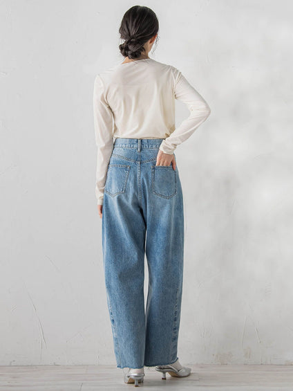 カーブデニムパンツ≪洗濯機で洗える≫