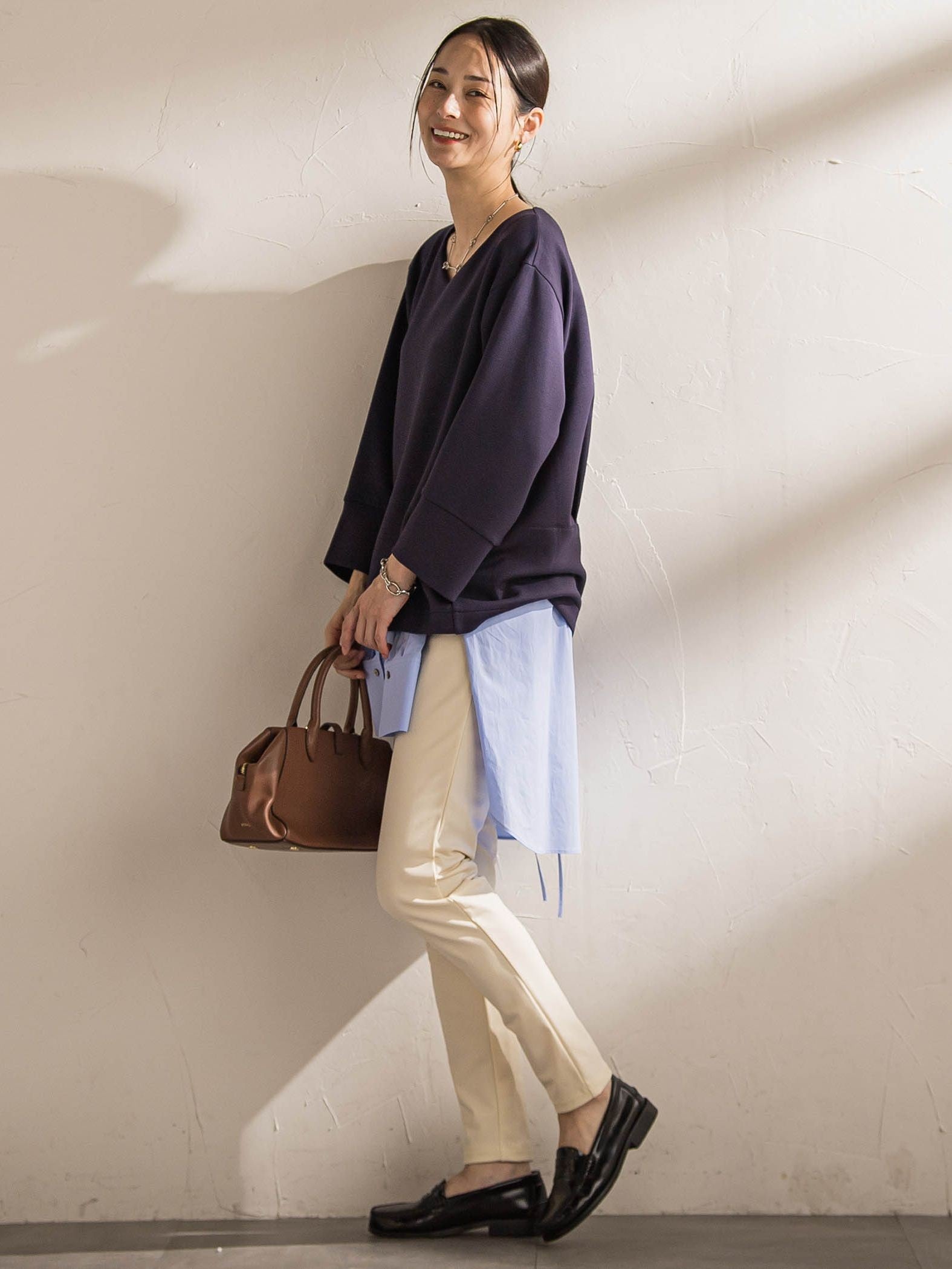 【WEB限定】《暖色美》裏起毛Vネックトップス≪手洗い≫