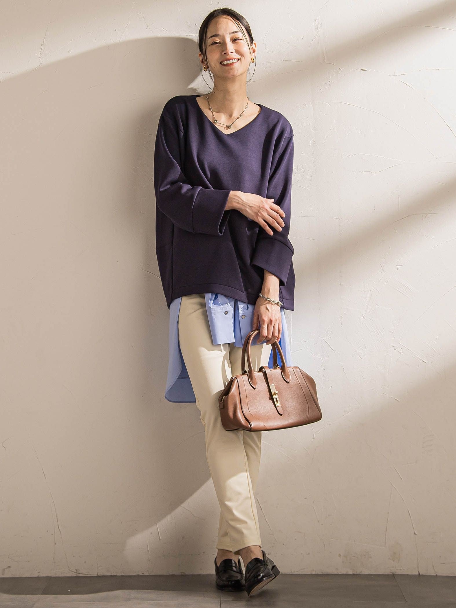 【WEB限定】《暖色美》裏起毛Vネックトップス≪手洗い≫