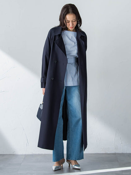 ボートネックコットンポプリンストライプブラウス