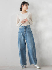 カーブデニムパンツ≪洗濯機で洗える≫