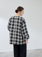 ツィーディチェックノーカラーコート≪手洗い可能≫