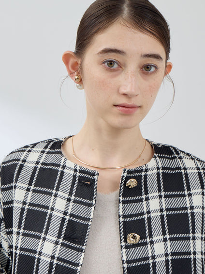 ツィーディチェックノーカラーコート≪手洗い可能≫