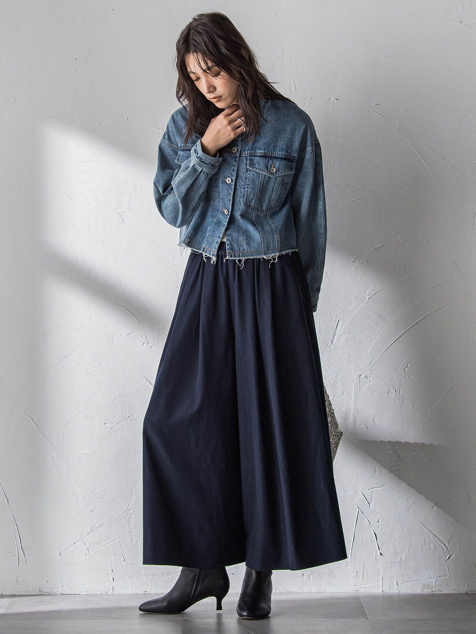 シャンブレーイージーキュロットパンツ≪手洗い可能≫