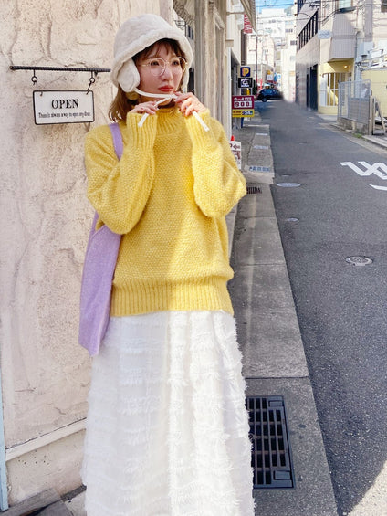 【ふわふわ着心地】ハイネックフェザーモールニット《手洗い可能》