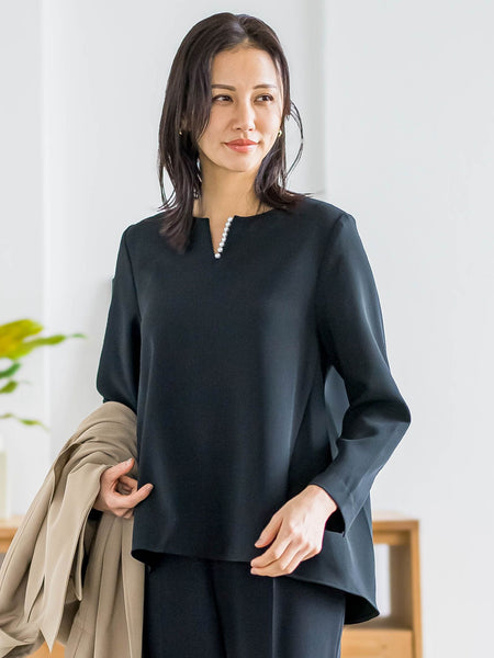 【WEB限定 13号】トリクシオンキーネックブラウス≪セットアップ対応/手洗い可能≫